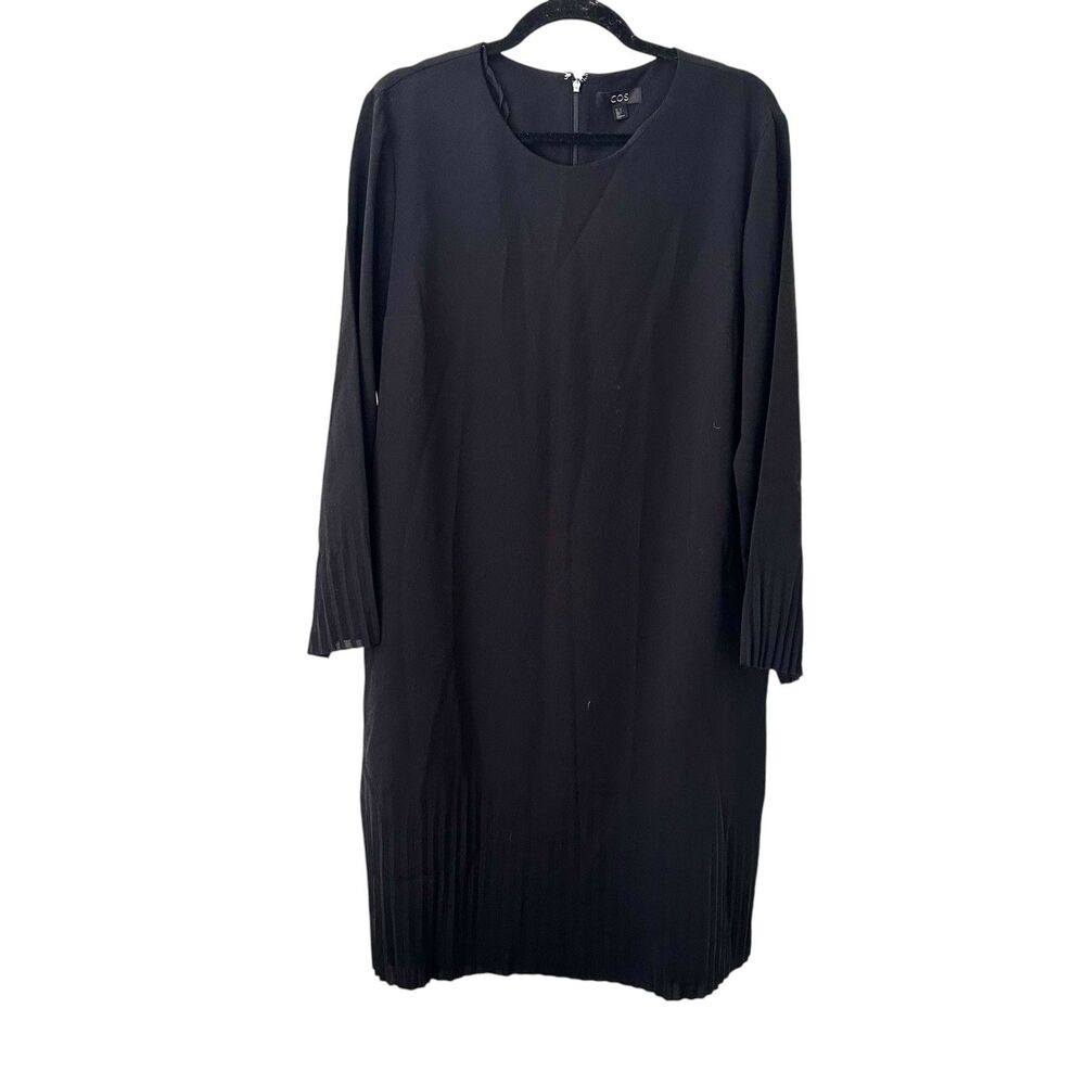 COS Pleated Detail Midi Shift Dress Black Sz 12